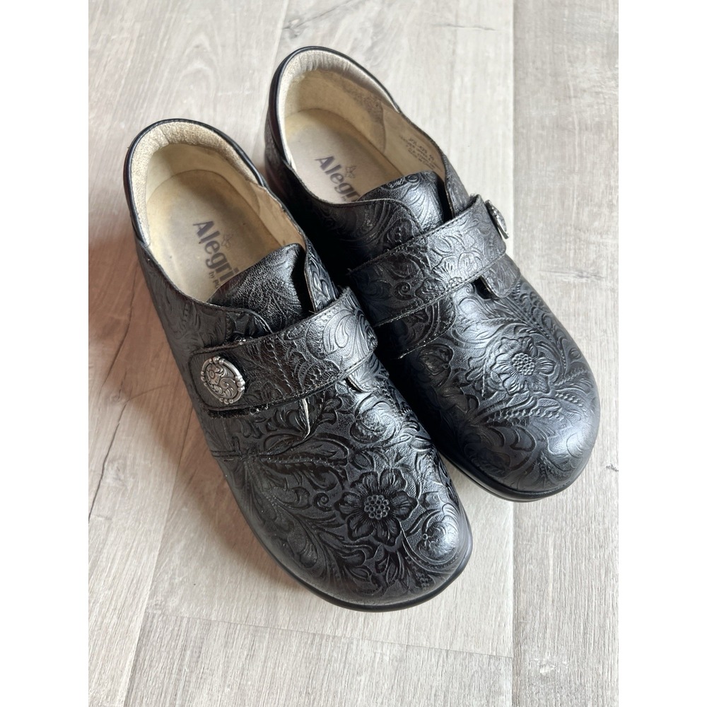 ALEGRIA Joleen Tar Tooled Shoe Leather Slip-Resistant Hook Loop Black sz 40